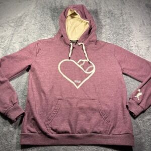 Baseballism Womens Heart Baseball Graphic Hoodie Heather Maroon Burgundy Medium